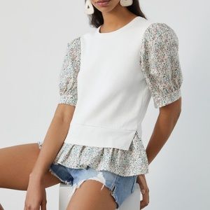 Anthropologie Layered Poplin Sleeve Sweater